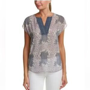 CAbi Printed Stitch Placket Blouse Size XS
